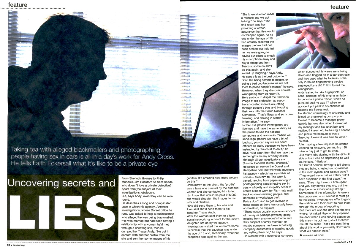 Private Investigator Andy Cross interviewed by Bournemouth Echo